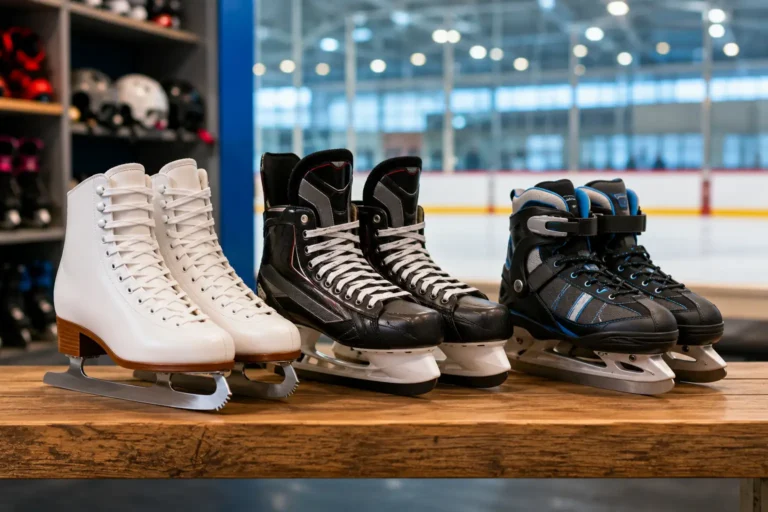 patins artistiques hockey et loisir sur banc de patinoire
