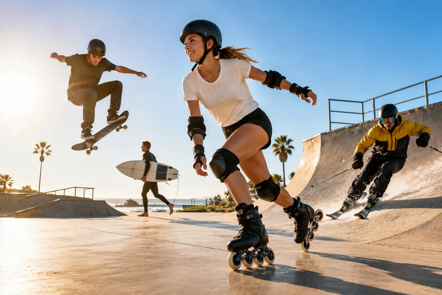 sports de glisse roller skateboard surf snowboard