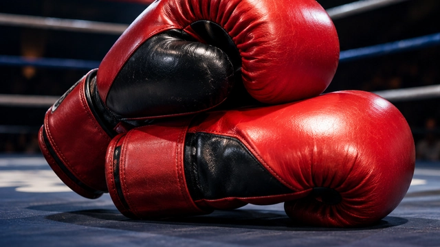 Gants de boxe posés sur un ring pour illustrer combien de rounds en boxe