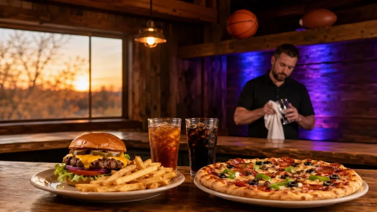 Sports Cabin représenté par un restaurant-bar américain proposant burgers et pizzas