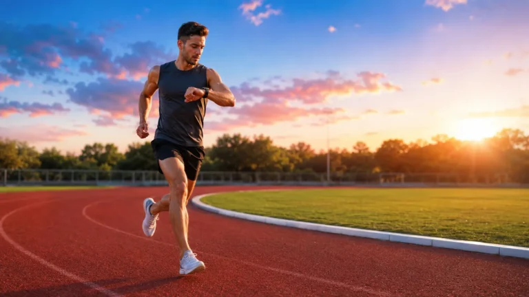 Coureur consultant sa montre pour contrôler son allure en course à pied