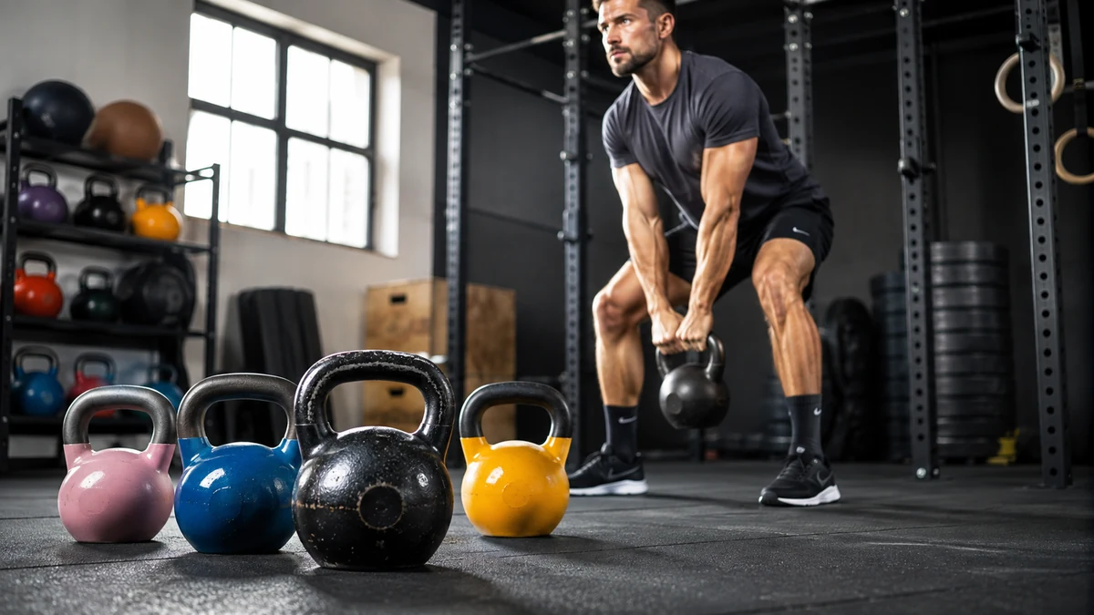 Homme s’entraînant avec une kettlebell dans une salle de musculation