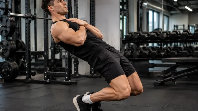 Homme réalisant un sissy squat en salle de musculation