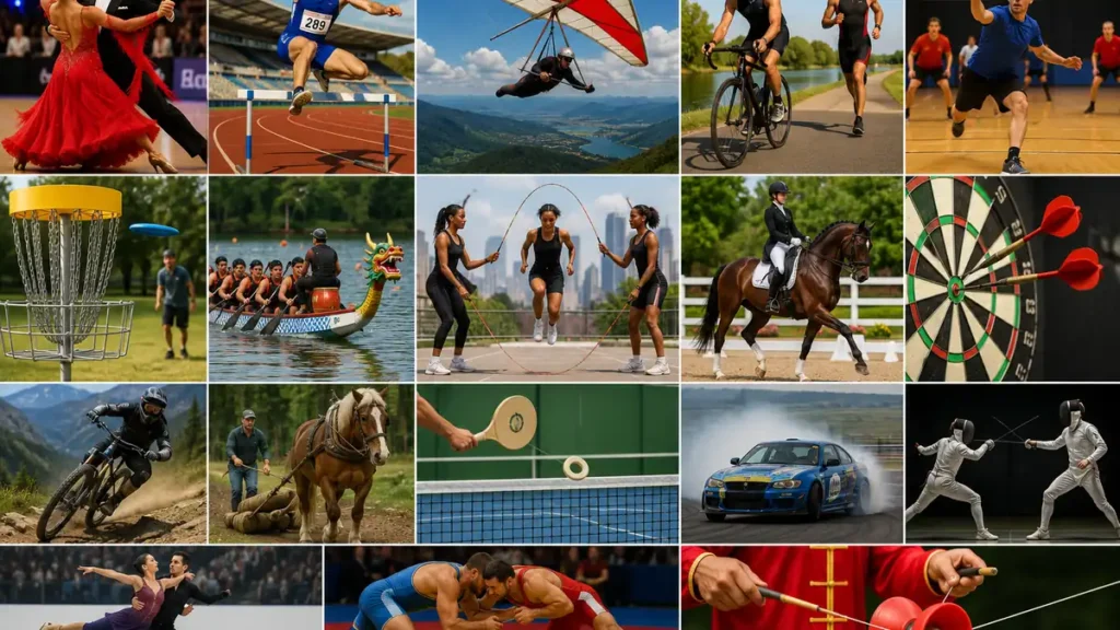 Montage de plusieurs sports en D comme le décathlon, le dressage et le dodgeball