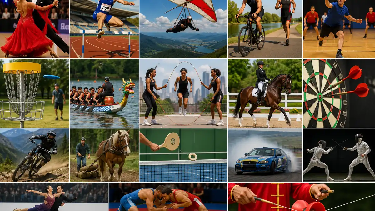 Montage de plusieurs sports en D comme le décathlon, le dressage et le dodgeball