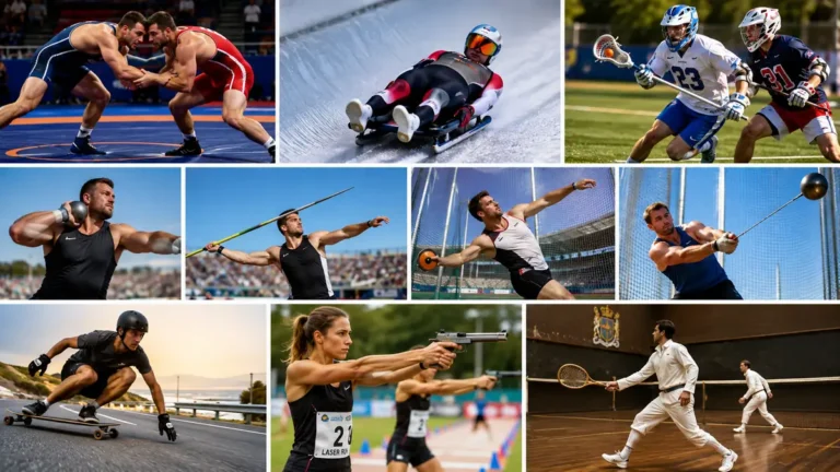 Sports en L avec plusieurs disciplines comme la lutte, la luge et le lacrosse
