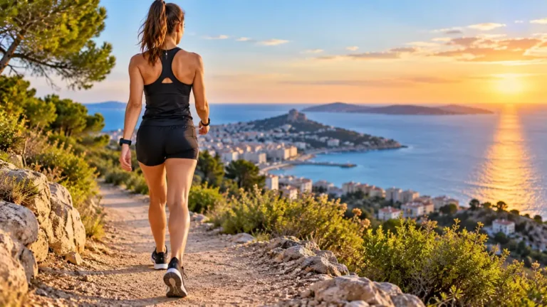 Femme effectuant 5000 pas lors d'une marche sportive en extérieur