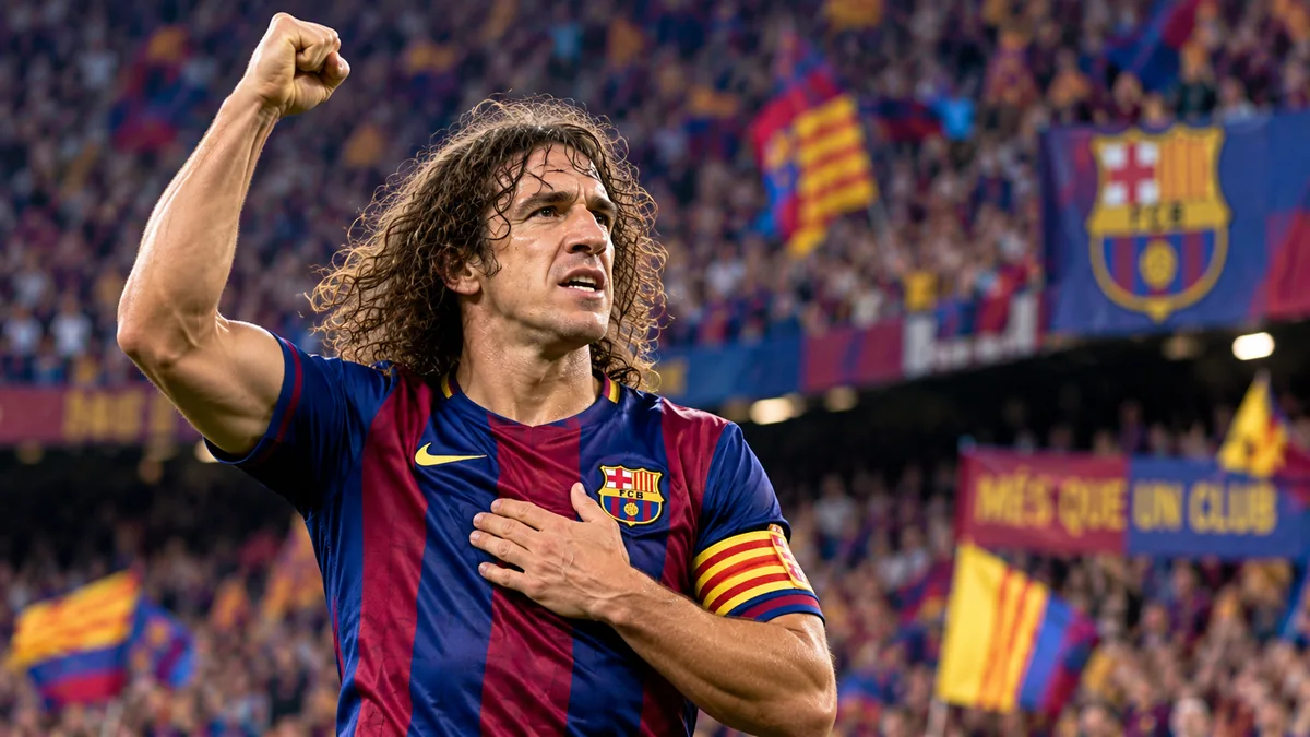 Carles Puyol célébrant sous les couleurs du FC Barcelone dans un stade