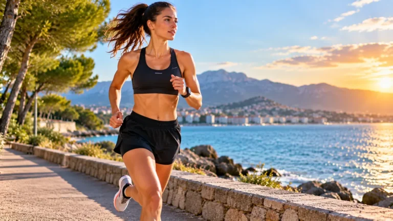 Femme courant 10 km lors d'un entraînement en extérieur