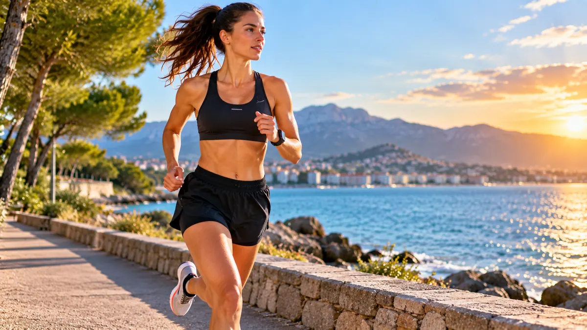 Femme courant 10 km lors d'un entraînement en extérieur