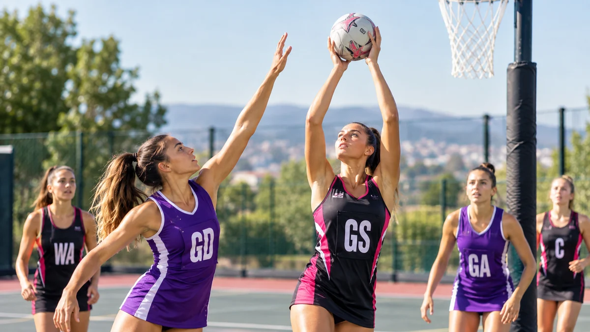 Joueuses de netball sport disputant le ballon près du cercle de but