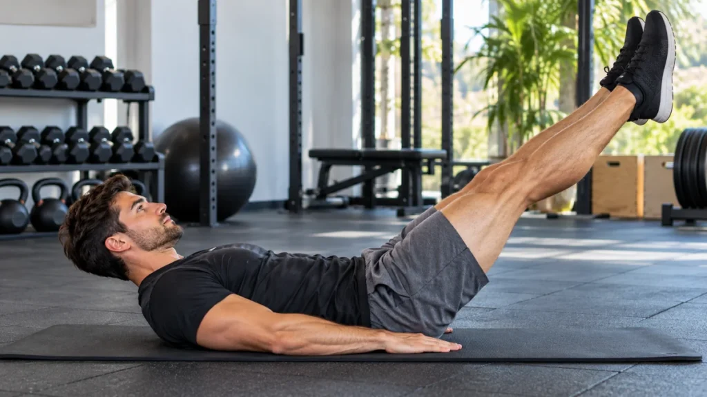 Relevé de jambes au sol dans une salle de sport