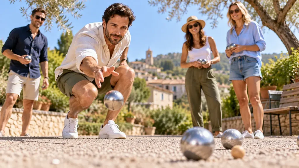 Sport en P représenté par une partie de pétanque en extérieur
