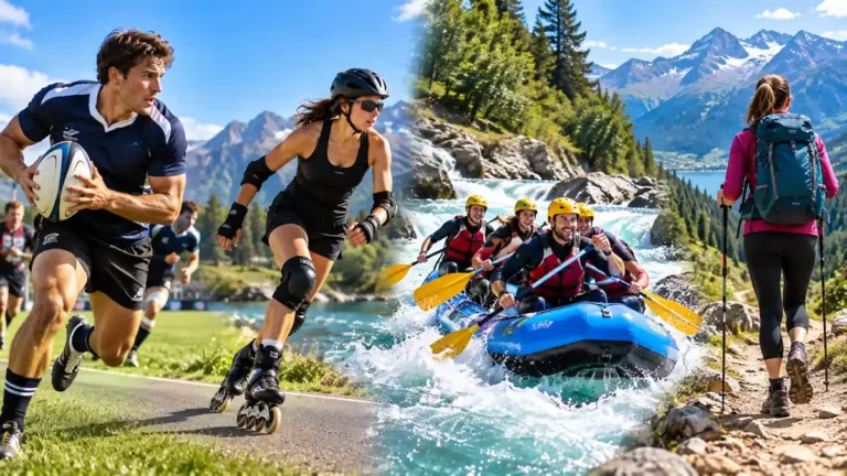 Sport en R illustré par plusieurs disciplines sportives en plein air