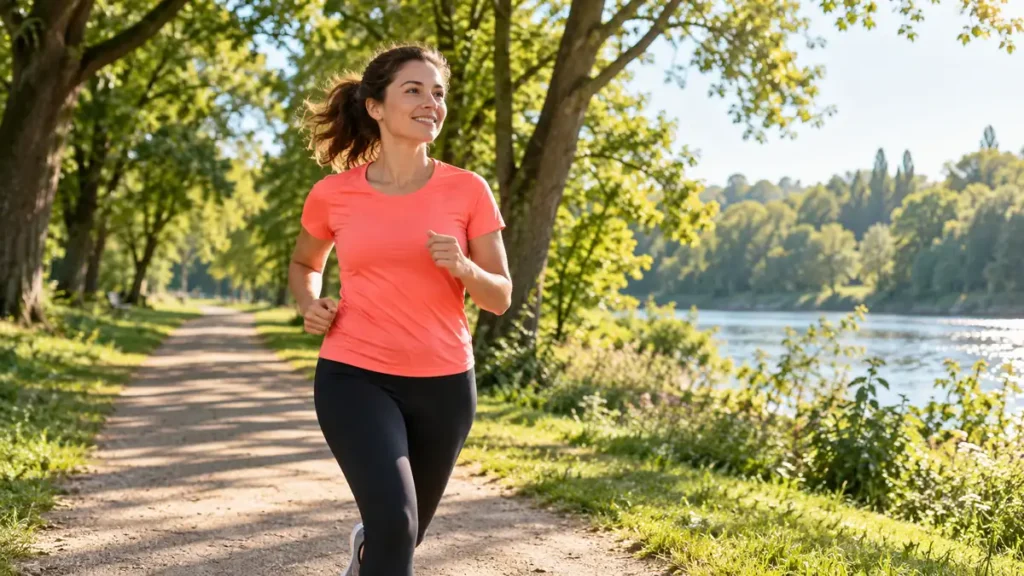 Femme pratiquant la course à pied sur un chemin en pleine nature